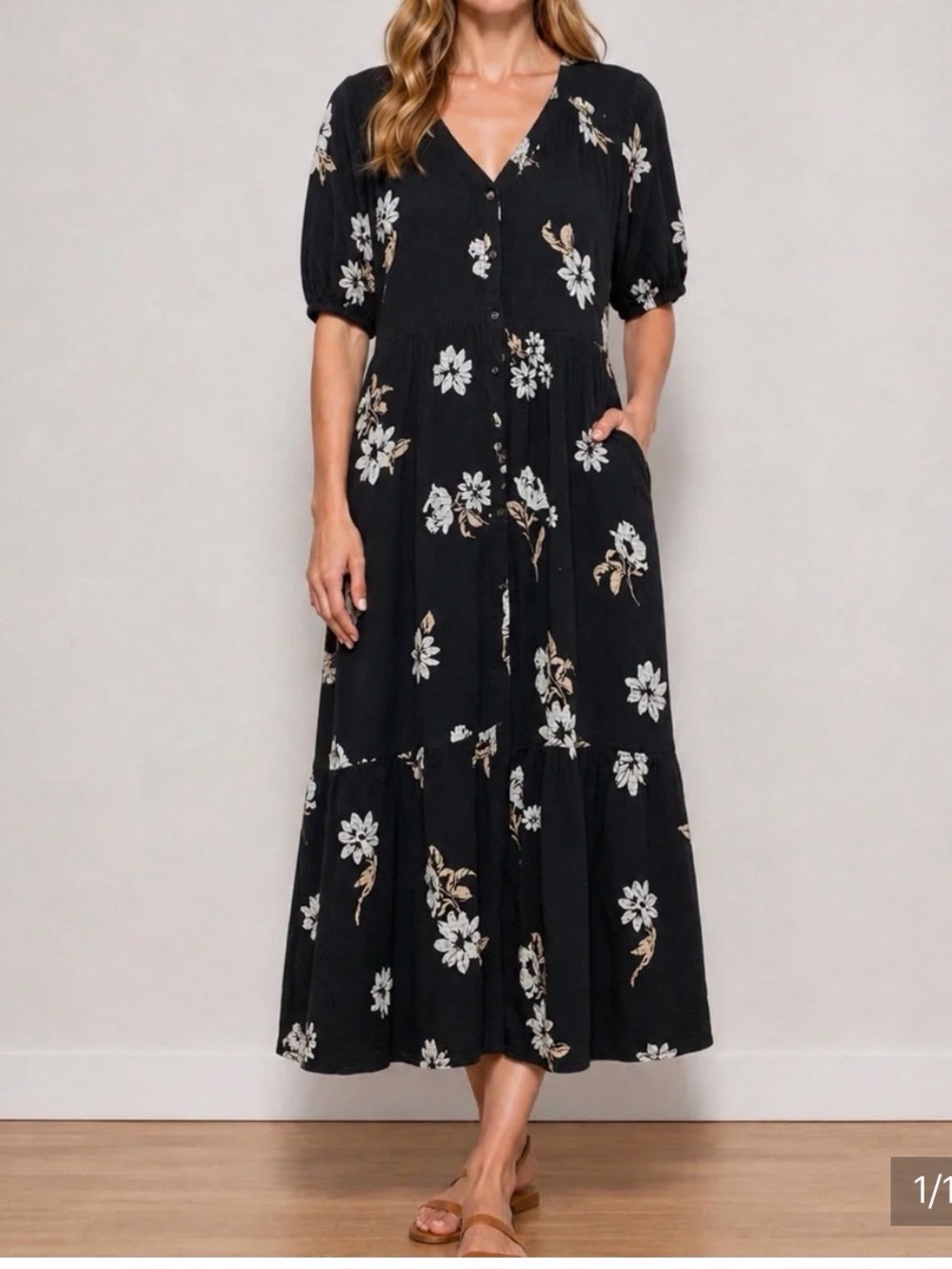 Sonoma Floral Midi Dress Size 0X Side pockets Boho